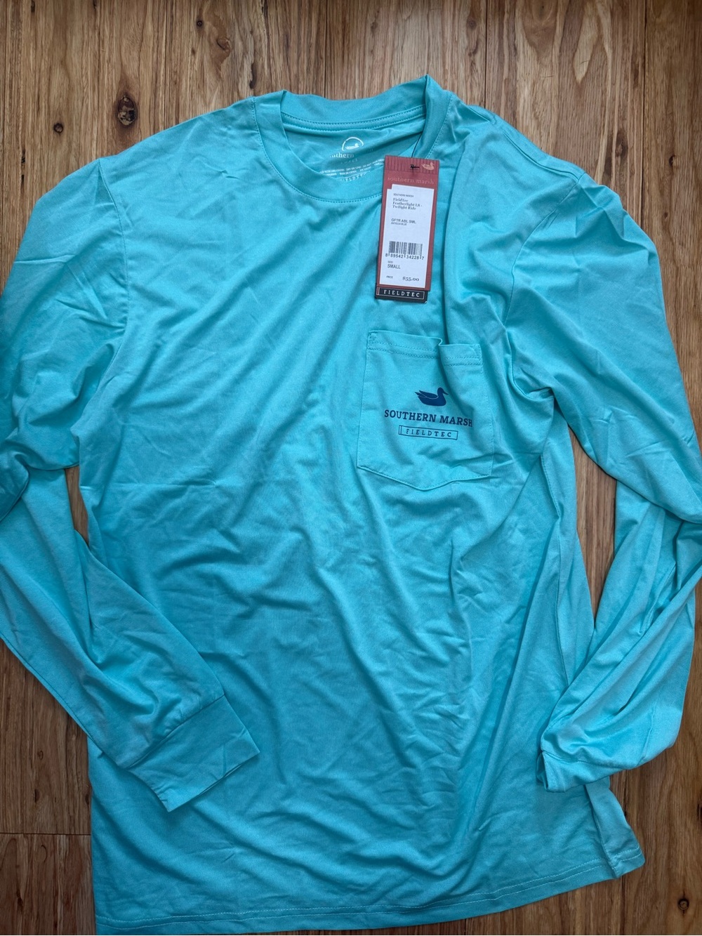 Southern Marsh Men’s Aqua Long-Sleeve Pocket Swim Tee NWT